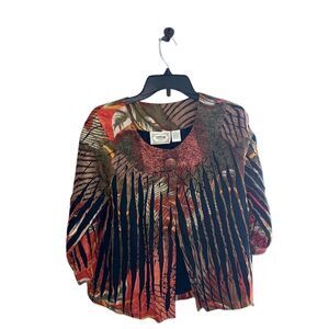 Tantrums Women's 3/4 Sleeve Button Front cotton Jacket Top petite Multicolor